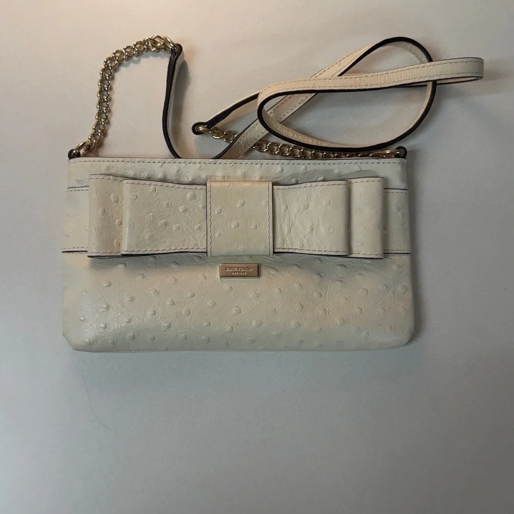 Kate Spade Ivory Bow Crossbody with Gold Chain